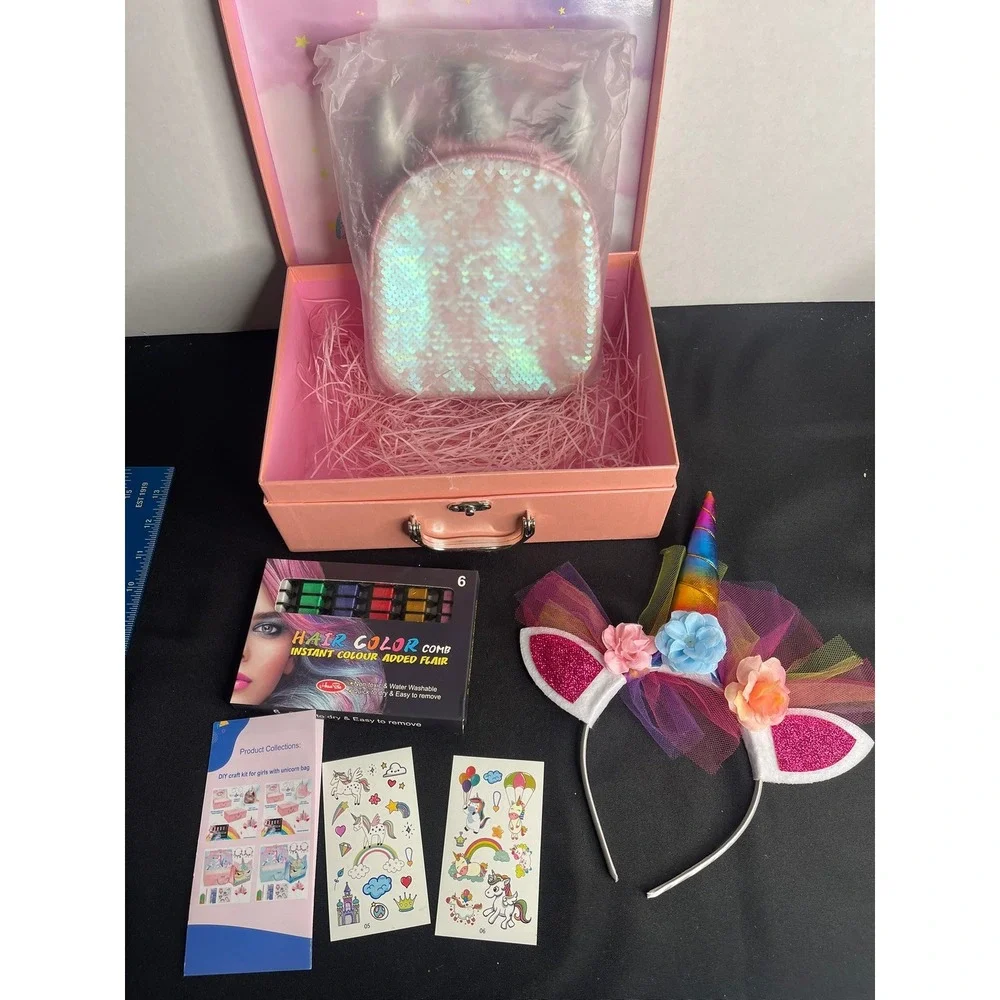 Bestisur Unicorn Gift DIY Craft Kit Girls Pink Sequin Bag Headband YYDZ03‎ NEW
